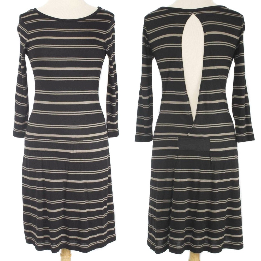 🍍STEM Black & Taupe Striped Open Back Dress